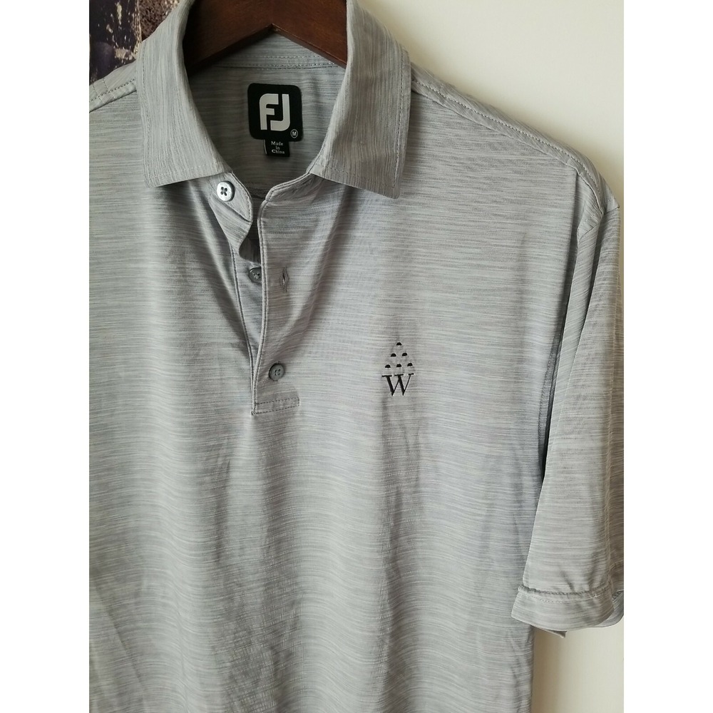 FJ Footjoy Men's Gray‎ w/ Resort Logo Short Sleeve Collared Polo Shirt sz M